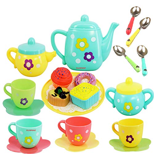 PLUSPOINT Tea Set Tea Party Pretend Playset for Kids, Teapot Pretend ...